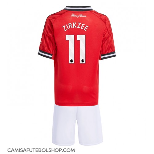 Camisa de time de futebol Manchester United Joshua Zirkzee #11 Replicas 1º Equipamento Infantil 2025-26 Manga Curta (+ Calças curtas)